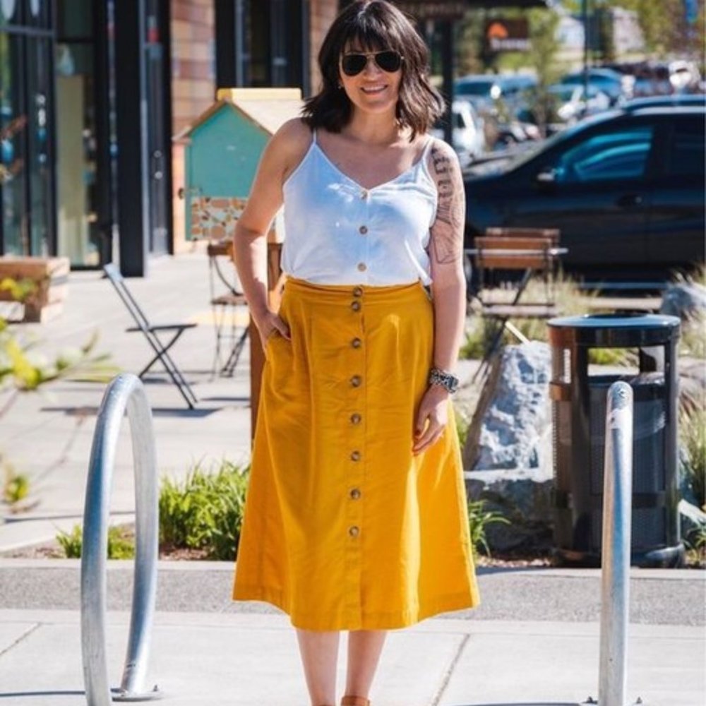 Madewell Yellow Button-Front Midi Skirt - Size 20